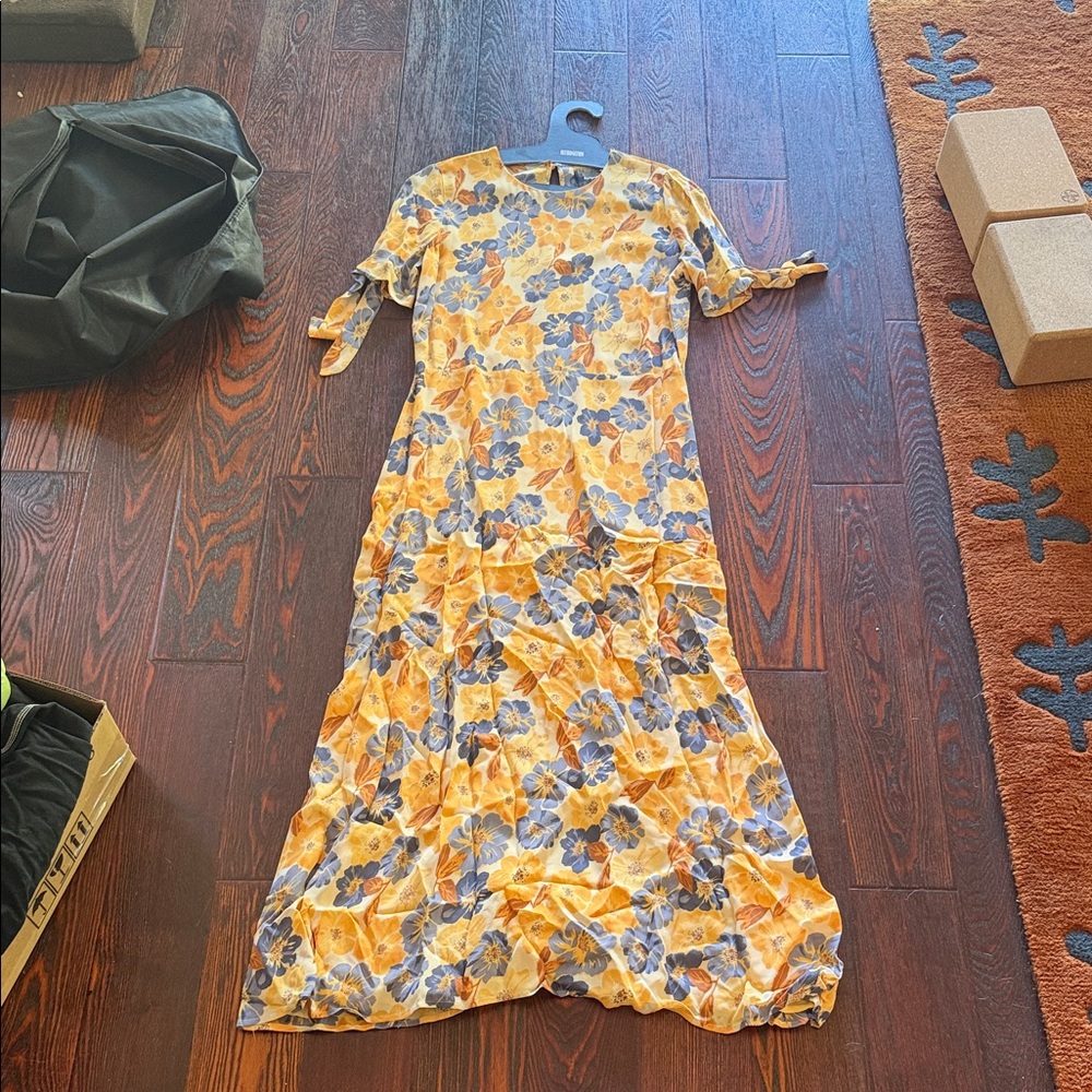Reformation Floral Yellow and Blue Dress